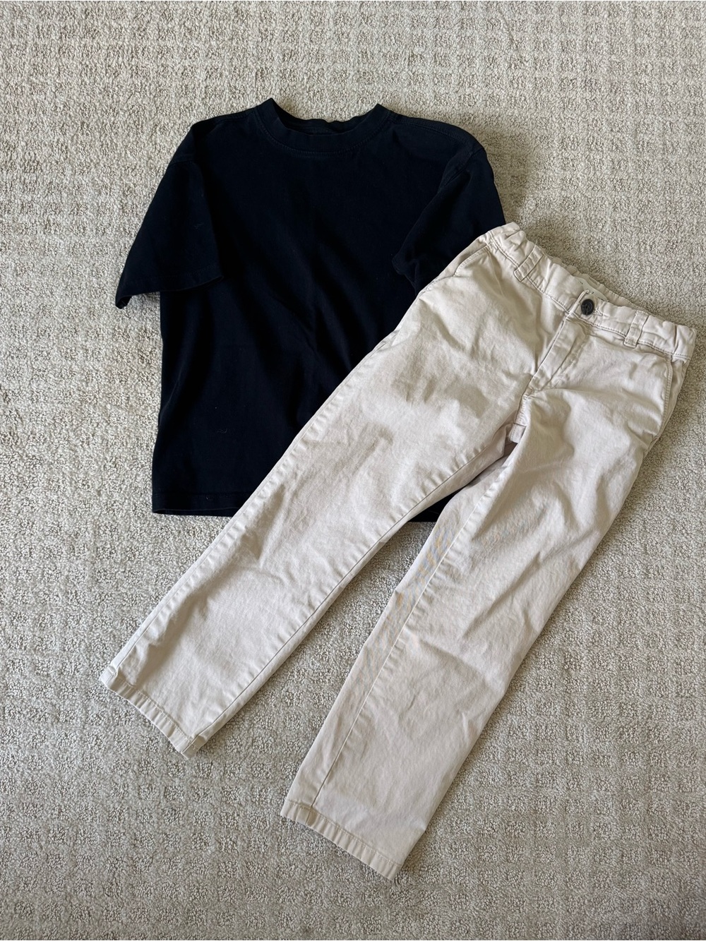Zara boys khaki straight leg pants & black crewneck t-shirt outfit size 7 8